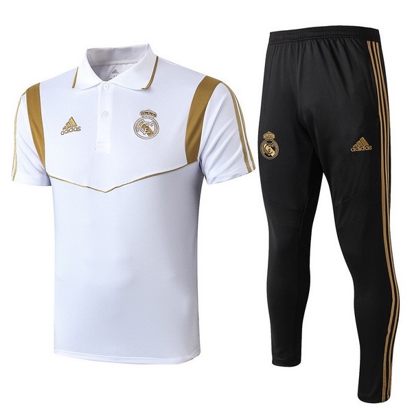 Polo Real Madrid Komplett Set 2019-20 Schwarz Weiß Gold Fussballtrikots Günstig